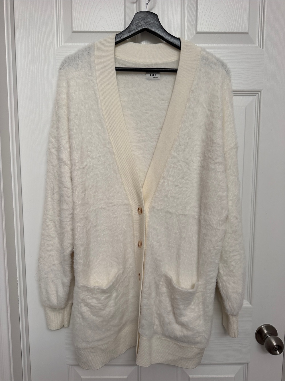 Sunday Best Cream Fuzzy Button-Front Cardigan
